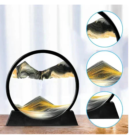 3D-animiertes Sandmalerei-Bild, rundes Glas, Tiefsee-Sandkasten, Sanduhr, Büro, Heimdekoration, Geschenk: Fließende Malerei, Treibsand-Bastelarbeiten – 3 Stück PentaMart