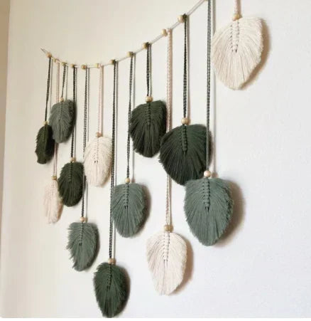 5x green leaf garland, plant, macrame wall art, bohemian home decor, above-bed decor, mid-century modern, and living room wall decor PentaMart