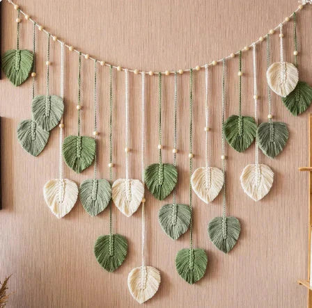 5x green leaf garland, plant, macrame wall art, bohemian home decor, above-bed decor, mid-century modern, and living room wall decor PentaMart